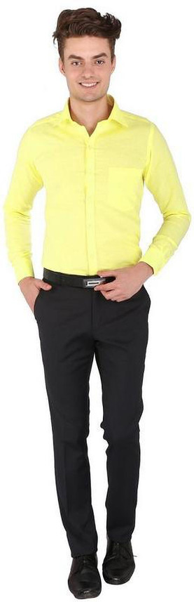 NOBITA Men Solid Casual Yellow Shirt 
