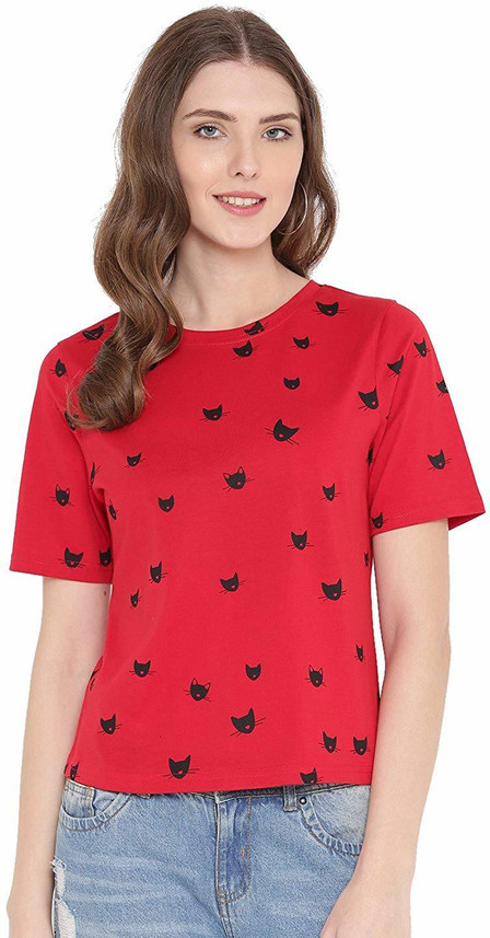 OM Printed Women Round Neck Red T-Shirt 