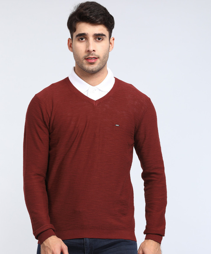 mens maroon v neck sweater