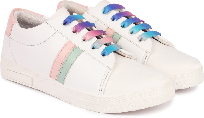 white shoes with colored laces