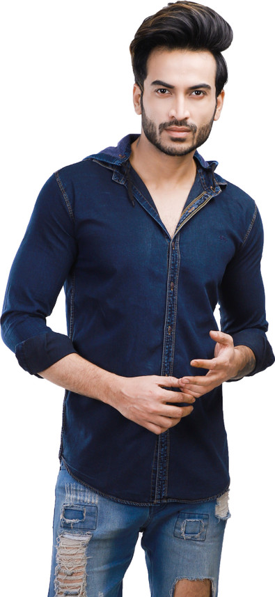 Men Solid Casual Blue Shirt 