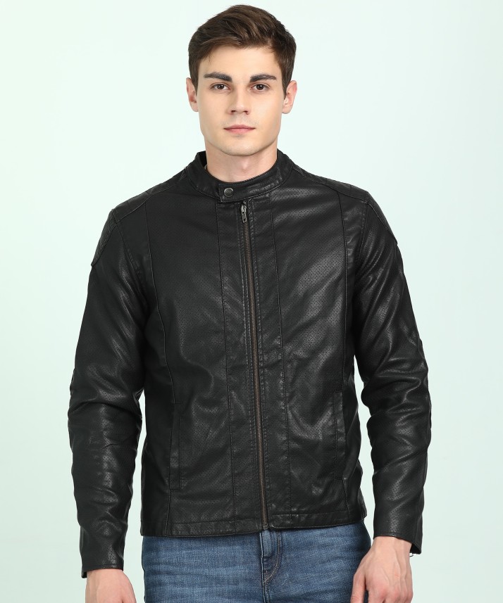 flying machine black leather jacket