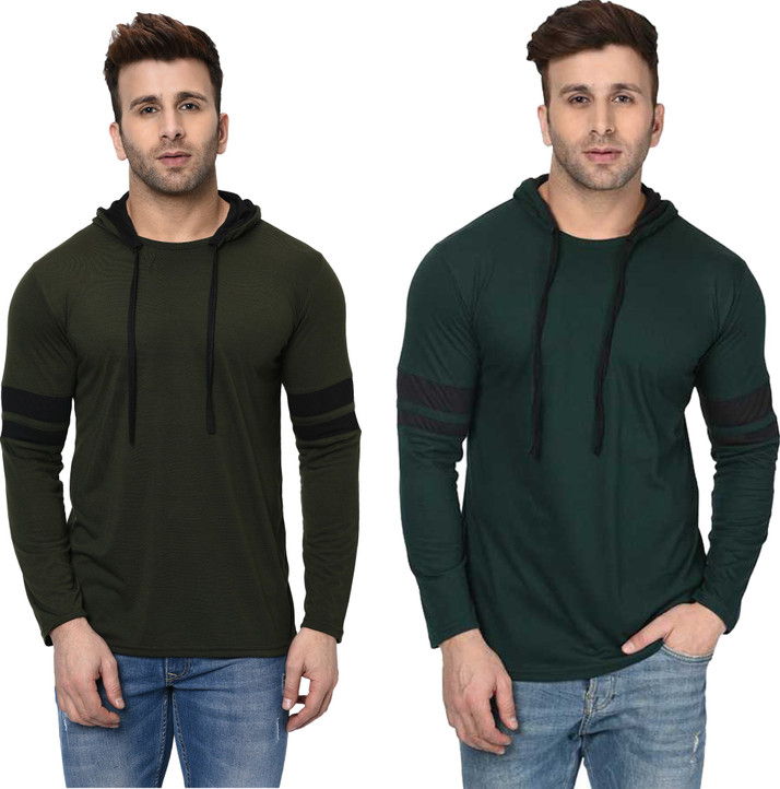 Solid Men Hooded Neck Dark Green 