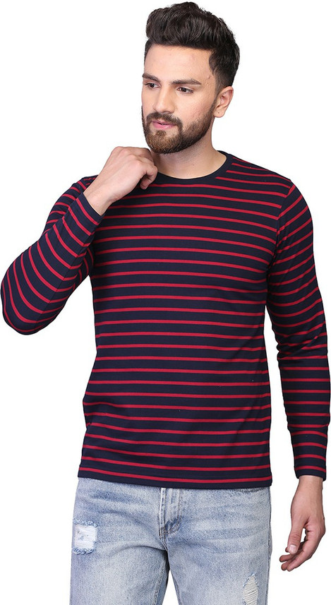 Buy TURMS Striped Men Round Neck Red 