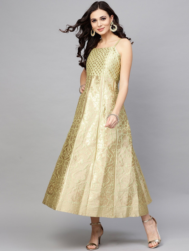 light green and gold dress