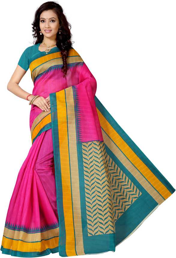 Buy Runaya Nx Printed Bhagalpuri Kota Silk Pink Sarees Online