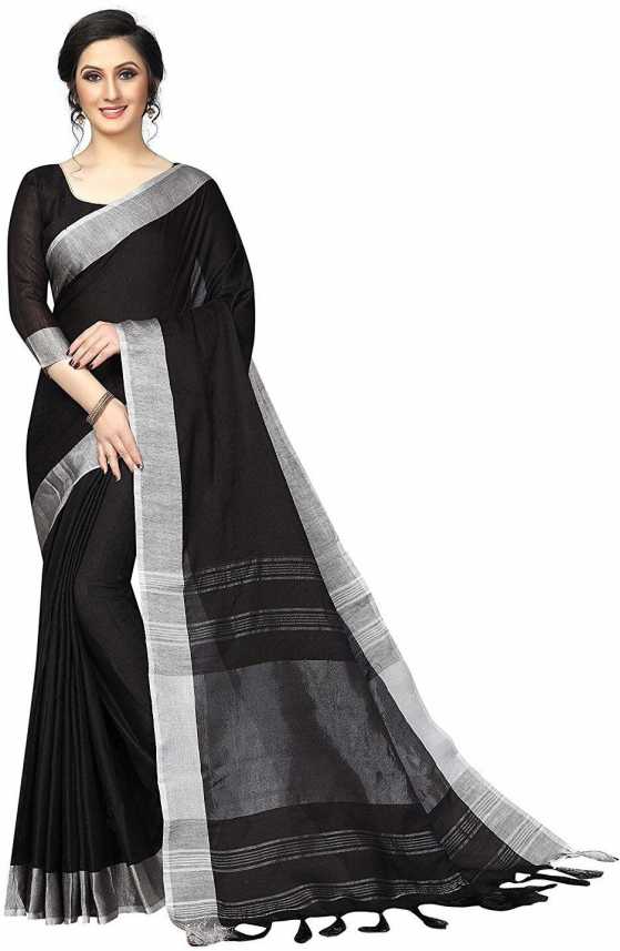 Buy Ashvmegh Self Design Daily Wear Cotton Linen Blend Black Sarees Online Best Price In India Flipkart Com