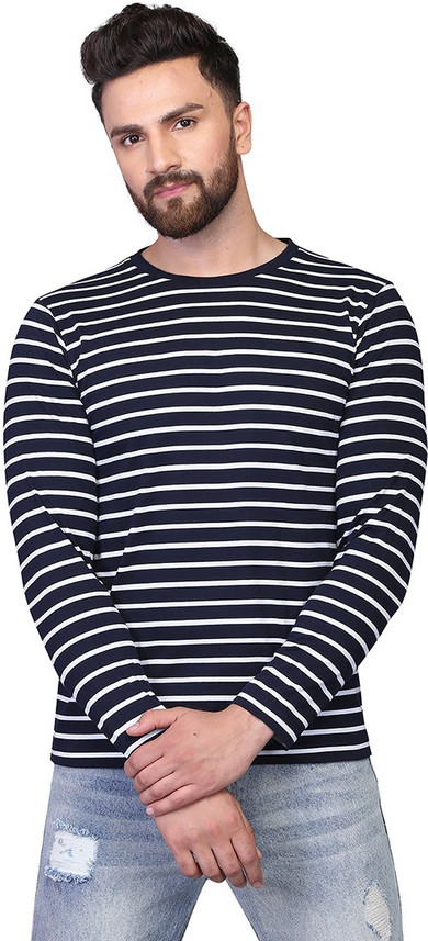 Buy TURMS Striped Men Round Neck Blue T 