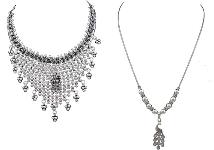 silver necklace set flipkart