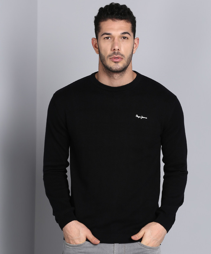 Pepe Jeans Solid Crew Neck Casual Men Black Sweater - Buy Pepe Jeans Solid  Crew Neck Casual Men Black Sweater Online at Best Prices in India |  Flipkart.com