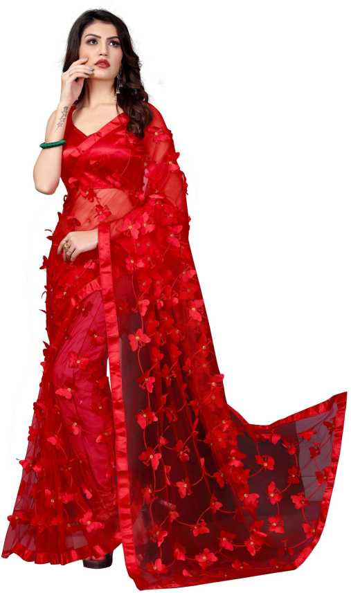 Buy Apnisha Printed Fashion Net Red Sarees Online Best Price In India Flipkart Com