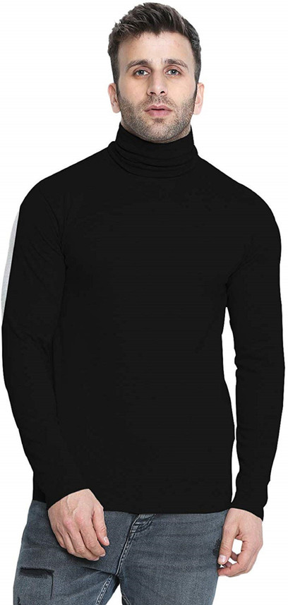 high neck black t shirt mens