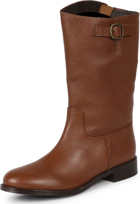 tan leather calf length boots