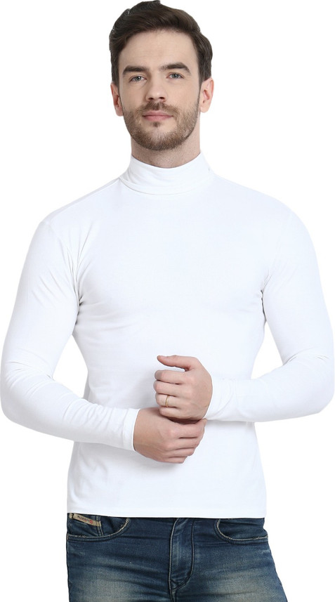 mens high neck white t shirt