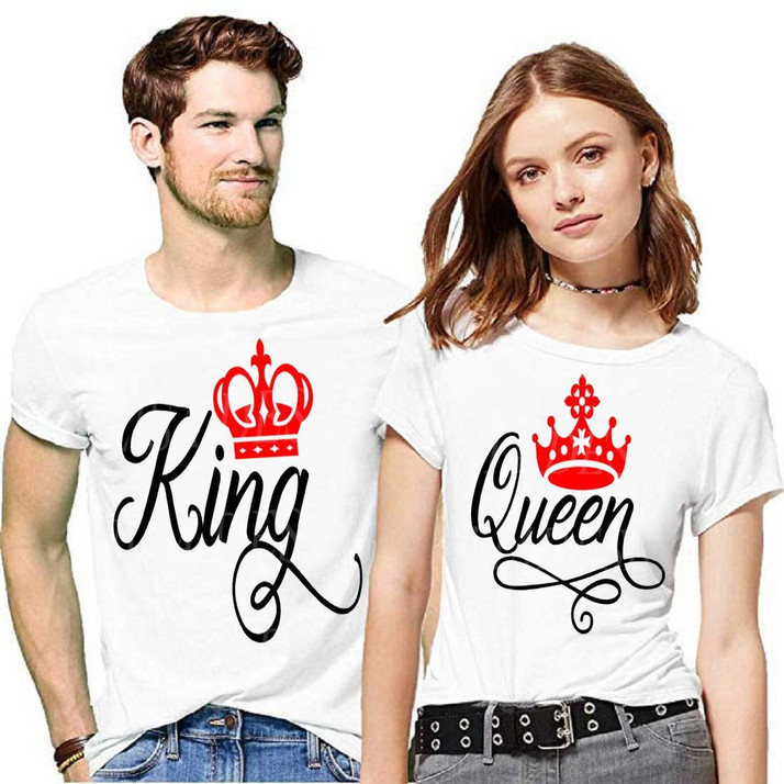 mfb Printed Couple Round Neck White T 