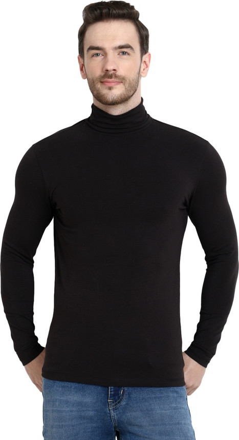high neck black t shirt mens