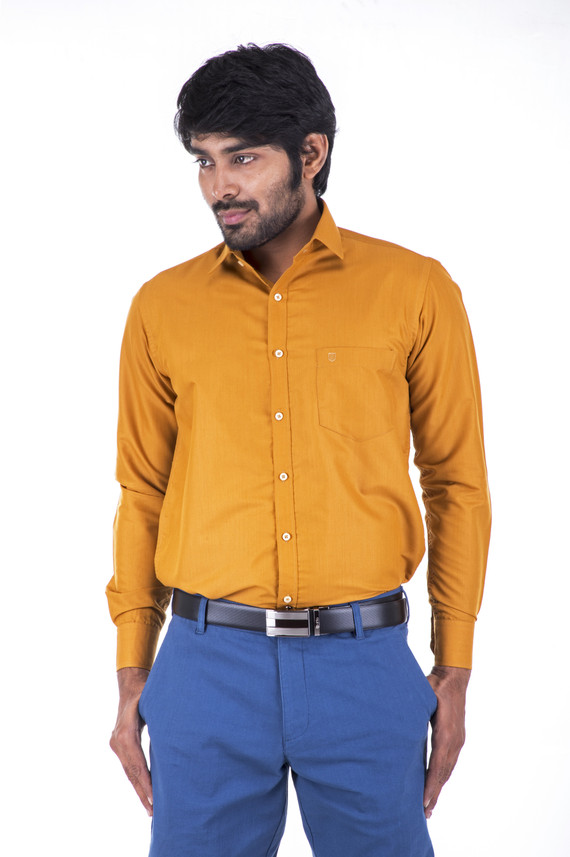 Otto Men Solid Formal Yellow Shirt 