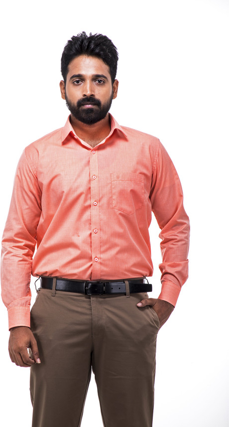 Otto Men Solid Formal Orange Shirt 