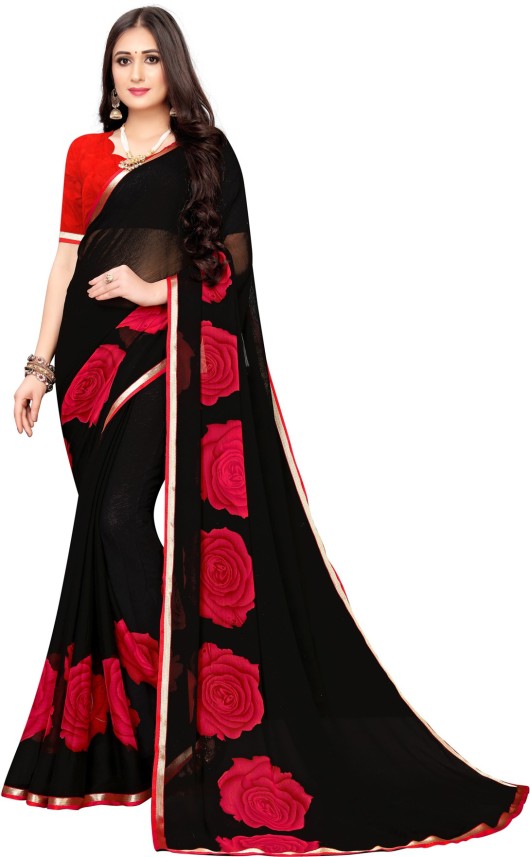 red and black saree flipkart