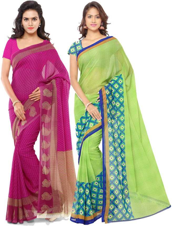 Buy Anand Sarees Printed Daily Wear Georgette Green Pink Sarees