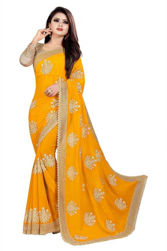 Buy Apnisha Embroidered Bollywood Georgette Yellow Sarees Online Best Price In India Flipkart Com Available with :mustard yellow blouse piece of faux georgette fabric. apnisha embroidered bollywood georgette saree