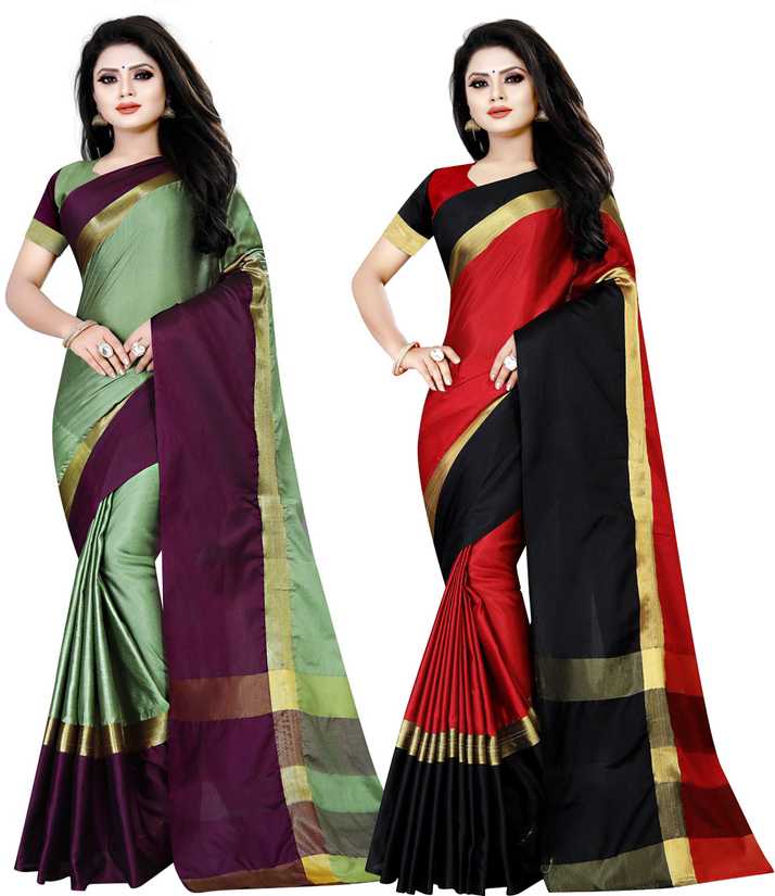 Buy Active Color Block Bhagalpuri Cotton Silk Red Green Sarees