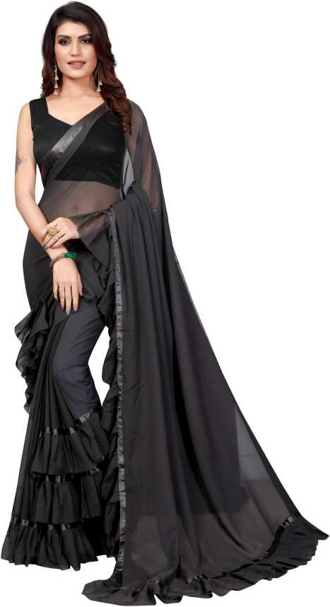 Buy Apnisha Solid Fashion Poly Georgette Black Sarees Online Best Price In India Flipkart Com