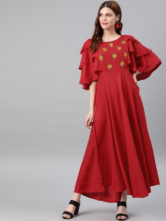 red maxi dress flipkart