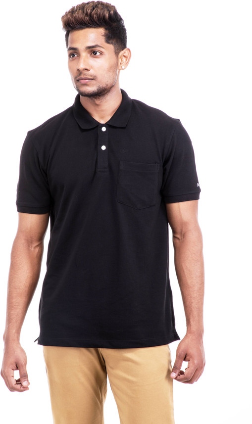 Otto Solid Men Polo Neck Black T-Shirt 