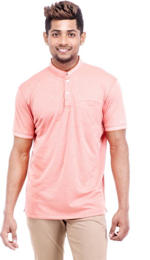 Design Men Mandarin Collar Pink T-Shirt 