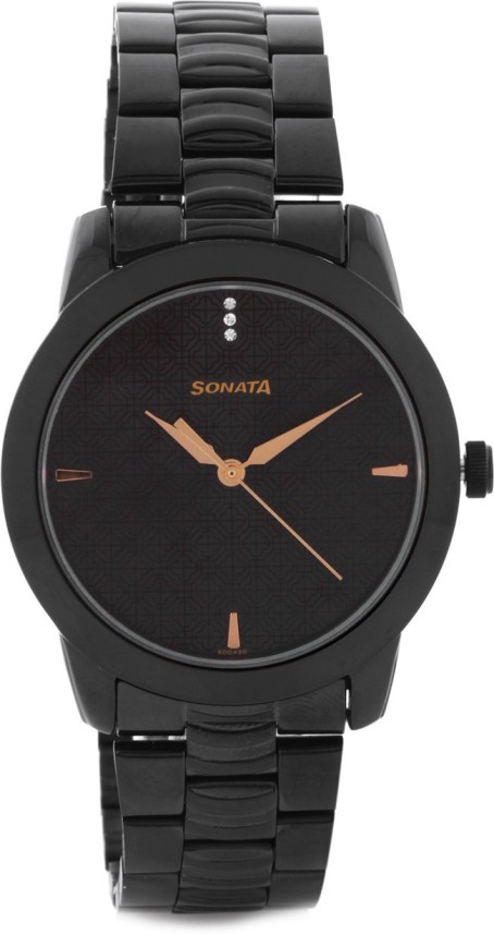 sonata black dial watch