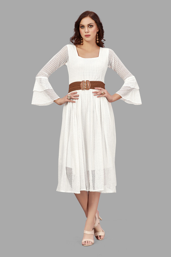 fit and flare white dress with sleeves