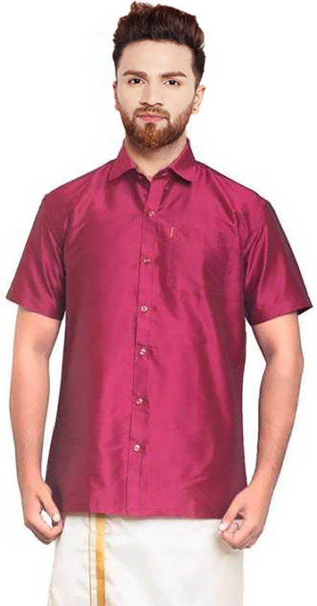 SJSilk Men Solid Formal Maroon Shirt 