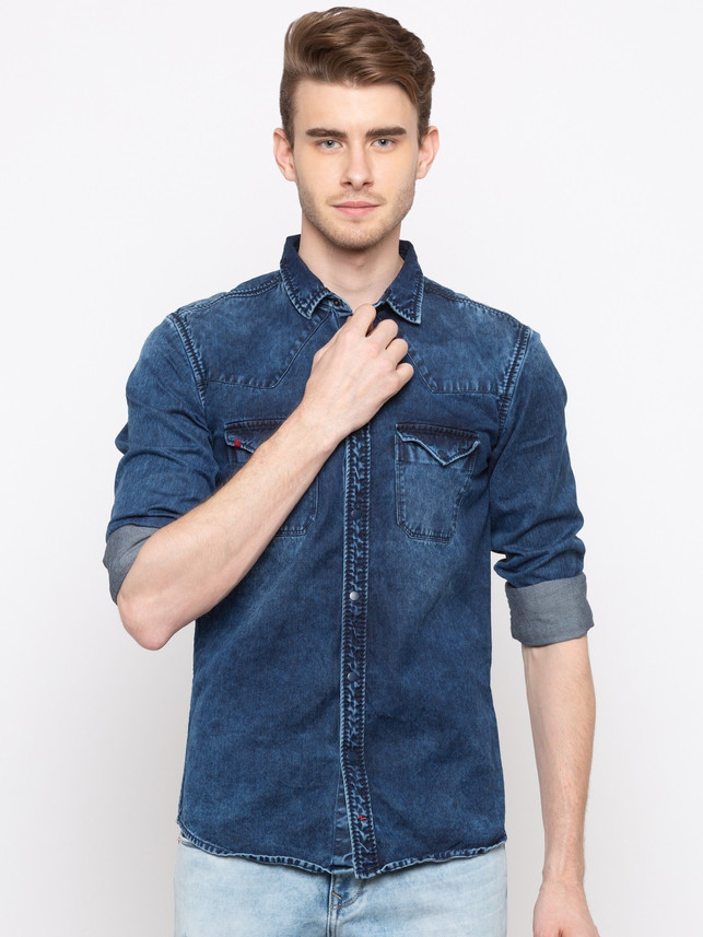 Spykar Men Solid Casual Blue Shirt 