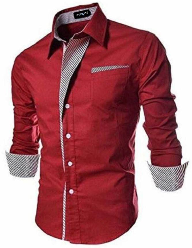 DEELMO Men Solid Casual Red Shirt - Buy 