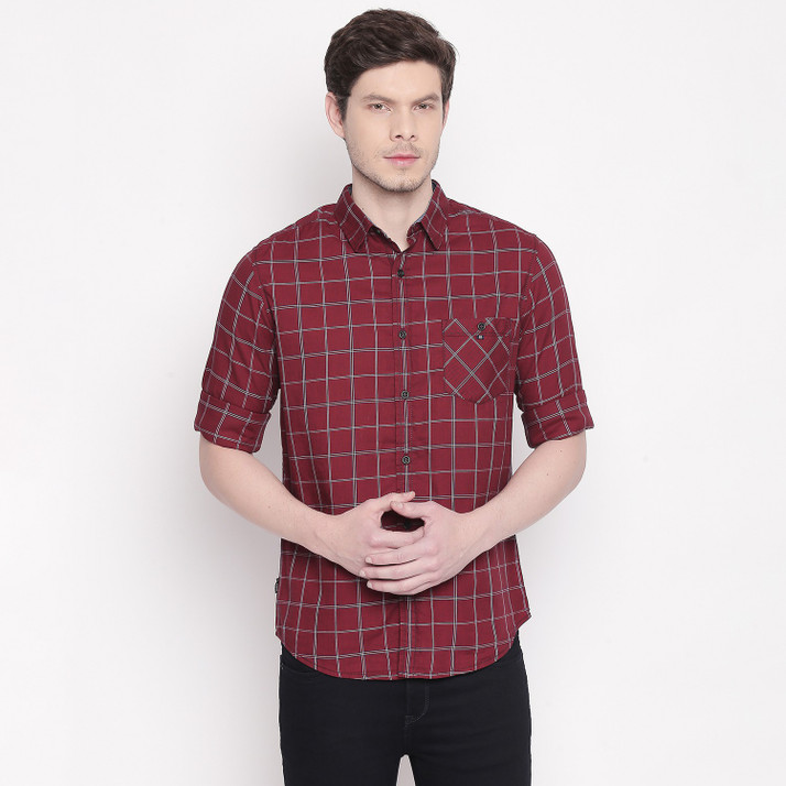 MUFTI Men Checkered Casual Red Shirt 