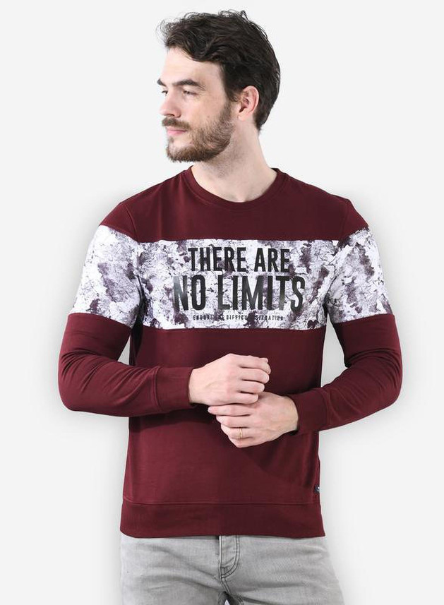 Octave Printed Men Round Neck Maroon T 