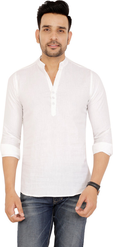 Buy hkf Men Solid Casual White Shirt 