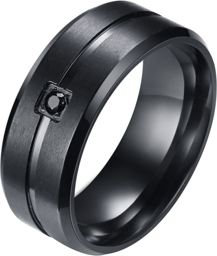 stainless steel black diamond ring