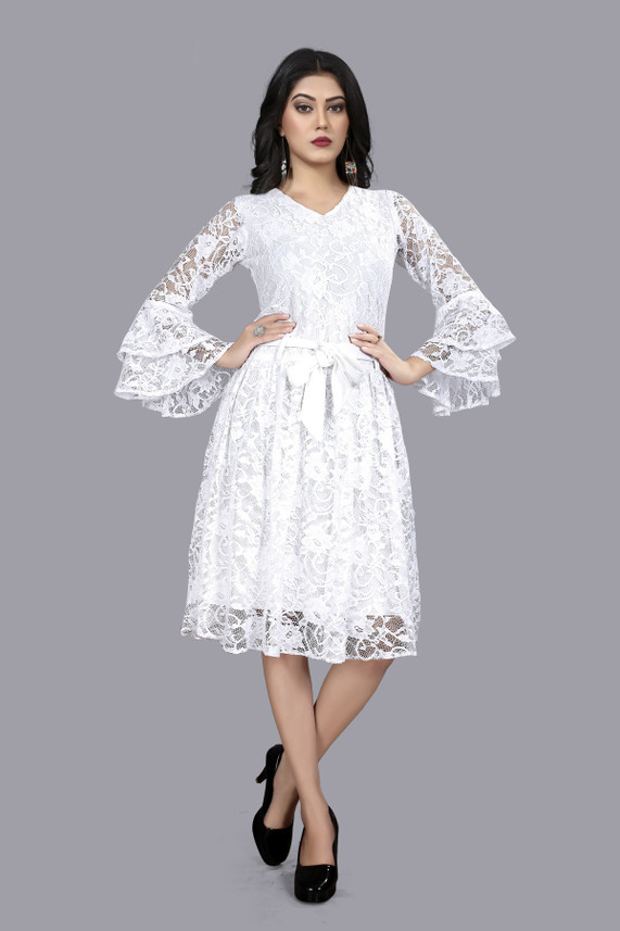 GLOWRIVO Women A-line White Dress - Buy 