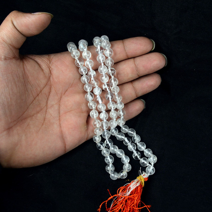 Natural Clear Quartz Japa Mala Prayer Beads 108 Beads Round Beads Japa Mala Guru bead With Natural Gemstone