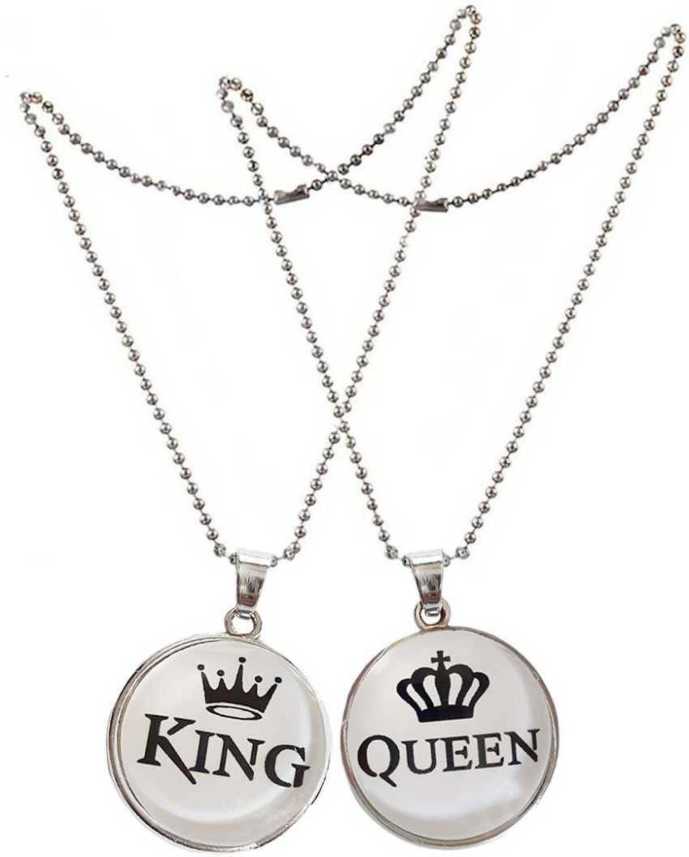 Silvoswan King Queen Locket Valentine Day Gift For Girlfriend Boyfriend King Queen Couple Pendant Locket For Girls And Boys Stainless Steel Brass Pendant Set Price In India Buy Silvoswan King