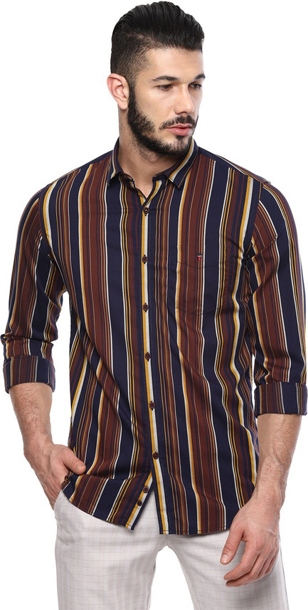 LOUIS PHILIPPE Men Striped Casual Brown 