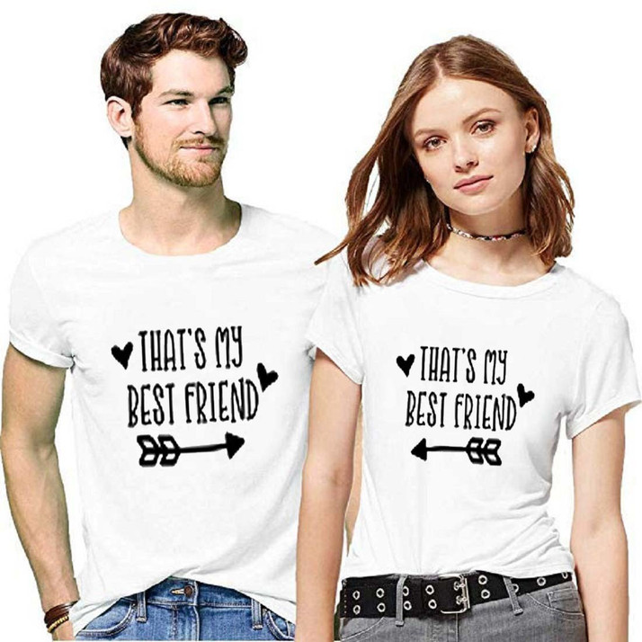 mfb Printed Couple Round Neck White T 