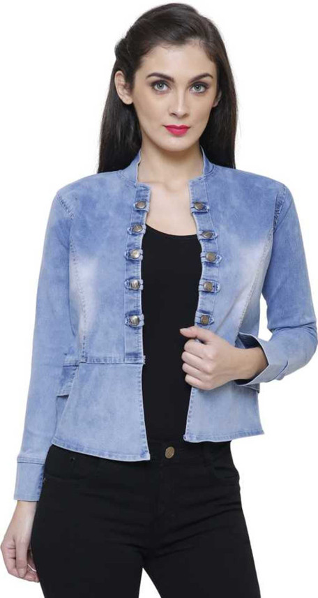Sleeve Washed Women Denim Jacket 
