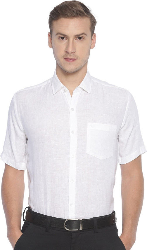 Linen Club Men Solid Formal White Shirt 