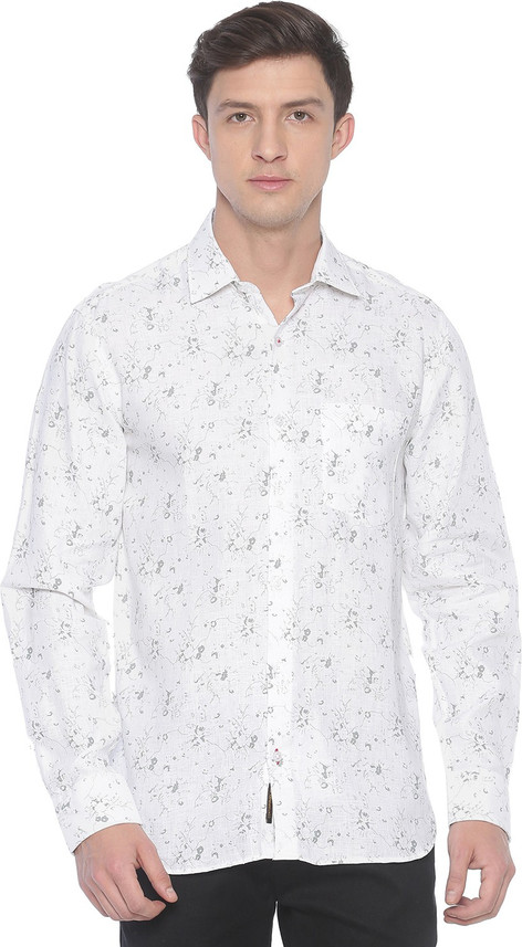 Men Floral Print Casual White Shirt 