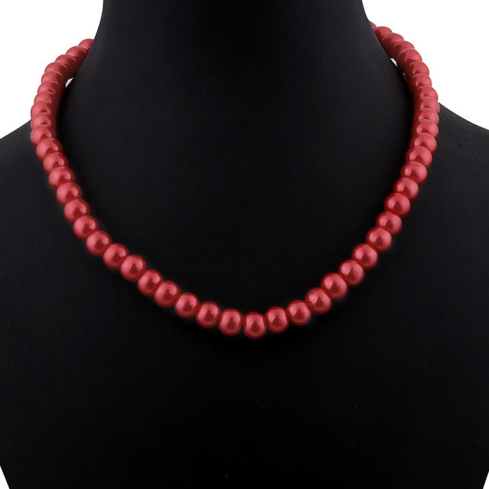 SILVER SHINE Red Pearl Mala With 