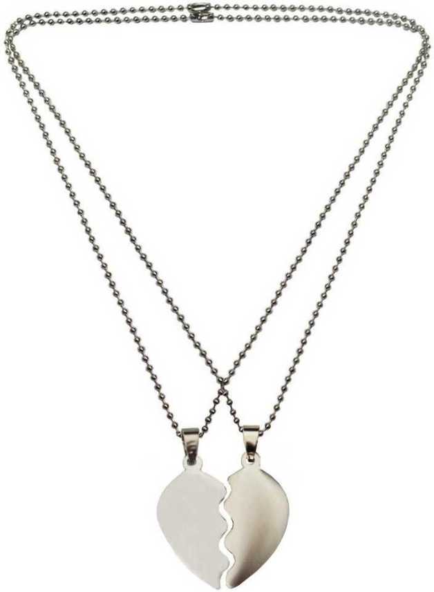 SHIMPEX Couple Lover&#39;s Valentine Special Broken Two Half Heart Shape Love Pendant Locket Necklace Chain Jewellery ARTFLJWL1505 Sterling Silver Steel Pendant Sterling Silver Beryl Steel Locket Price in India - Buy SHIMPEX