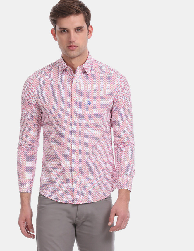 U.S. POLO ASSN. Men Printed Casual Pink 